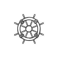 Image showing Ship steering wheel hand drawn outline doodle icon.