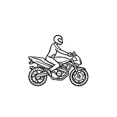 Image showing Motocross rider hand drawn outline doodle icon.