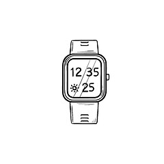 Image showing Smart watch hand drawn outline doodle icon.