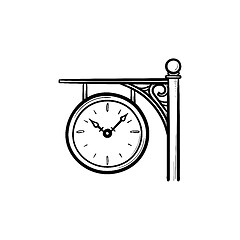 Image showing Train station clock hand drawn outline doodle icon.