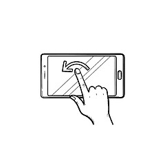 Image showing Hand touching smartphone screen hand drawn outline doodle icon.