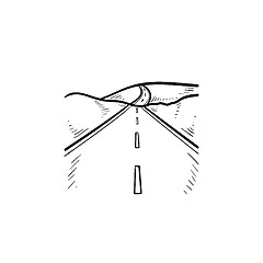 Image showing Highway and landscape hand drawn outline doodle icon.