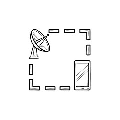 Image showing Satellite antenna and mobile phone hand drawn outline doodle icon.