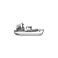 Image showing Cargo container ship hand drawn outline doodle icon.