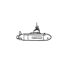 Image showing Military submarine hand drawn outline doodle icon.