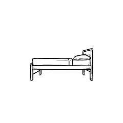 Image showing Single bed hand drawn outline doodle icon.