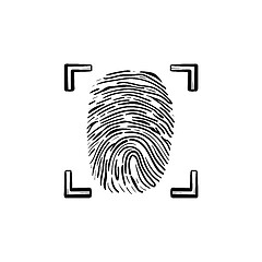 Image showing Scanned fingerprint in the frame hand drawn outline doodle icon.