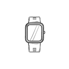 Image showing Smartwatch hand drawn outline doodle icon.