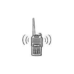 Image showing Radio set with antenna hand drawn outline doodle icon.