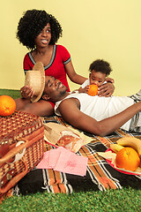 Image showing Happy family having picnic at studio