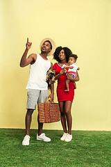 Image showing Happy family having picnic at studio