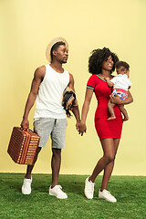 Image showing Happy family having picnic at studio