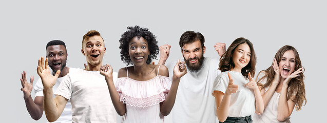 Image showing The collage of faces of surprised people on white backgrounds.