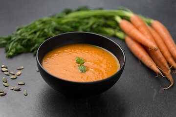 Image showing close up of pumpkin cream soup and vegetables