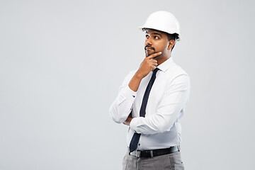 Image showing indian male architect in helmet over grey