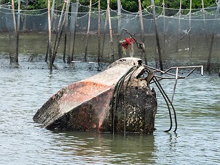 Image showing Wreck of plastic speedboat