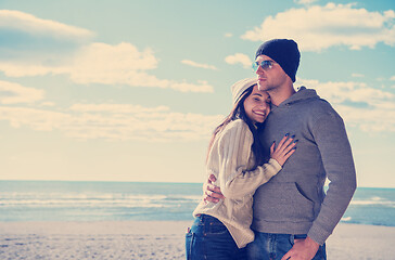 Image showing Couple chating and having fun at beach bar