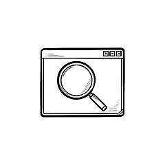 Image showing Browser window with magnifying glass hand drawn outline doodle icon.