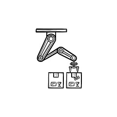 Image showing Robotic arm picking cardboard box hand drawn outline doodle icon.