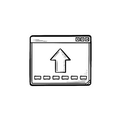 Image showing Browser window with arrow up hand drawn outline doodle icon.