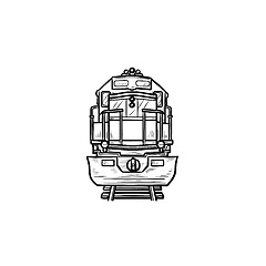 Image showing Front view of train hand drawn outline doodle icon.