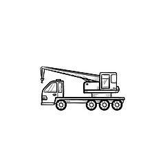 Image showing Crane truck hand drawn outline doodle icon.