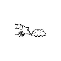 Image showing Car emitting exhaust fumes hand drawn outline doodle icon.