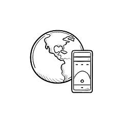 Image showing Globe and server hand drawn outline doodle icon.