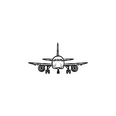 Image showing Front view of airplane hand drawn outline doodle icon.