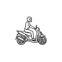 Image showing Motorcyclist riding motorbike hand drawn outline doodle icon.