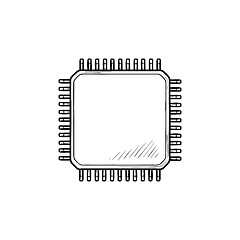 Image showing Computer chip hand drawn outline doodle icon.