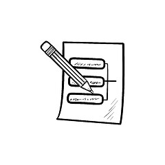 Image showing Pencil and paper sheet with system parts hand drawn outline doodle icon.