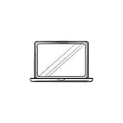 Image showing Open laptop hand drawn outline doodle icon.