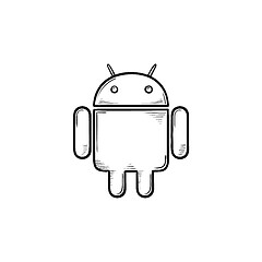 Image showing Phone robot hand drawn outline doodle icon.