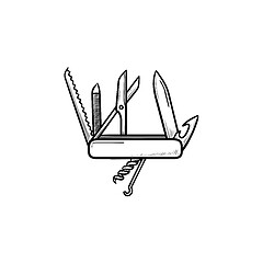 Image showing Swiss folding knife hand drawn outline doodle icon.