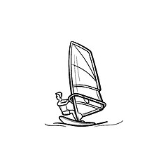 Image showing Windsurfing man hand drawn outline doodle icon.