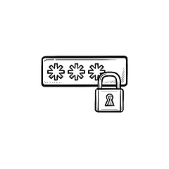 Image showing Login entering and padlock hand drawn outline doodle icon.