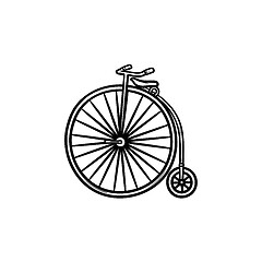 Image showing Old high wheel hand drawn outline doodle icon.