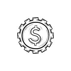 Image showing Cog with dollar inside hand drawn outline doodle icon.