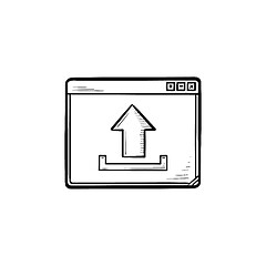 Image showing Browser window with upload sign hand drawn outline doodle icon.