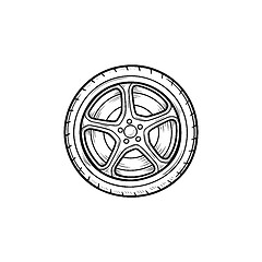 Image showing Car wheel hand drawn outline doodle icon.