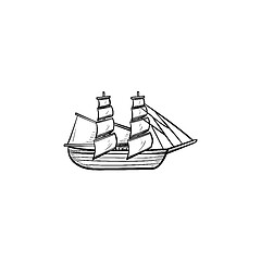 Image showing Sailing ship hand drawn outline doodle icon.