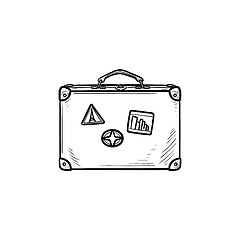 Image showing Vintage travel suitcase hand drawn outline doodle icon.