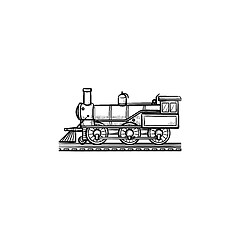 Image showing Vintage locomotive hand drawn outline doodle icon.