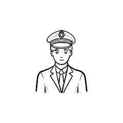 Image showing Train conductor hand drawn outline doodle icon.