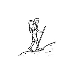 Image showing Tourist backpacker climbing hand drawn outline doodle icon.