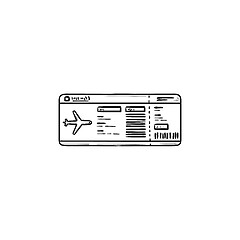 Image showing Airplane ticket hand drawn outline doodle icon.