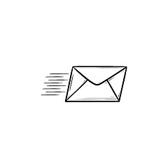 Image showing Flying mail hand drawn outline doodle icon.