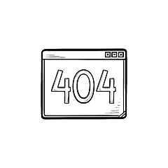 Image showing Browser window with inscription 404 error hand drawn outline doodle icon.