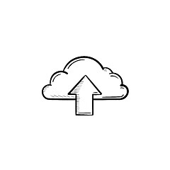 Image showing Cloud with arrow up hand drawn outline doodle icon.